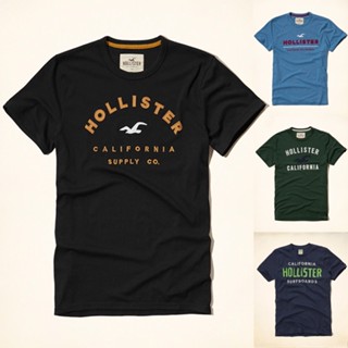 HOLLISTER เสื้อยืดแขนสั้นลําลอง คอกลม ผ้าฝ้าย ลายนกนางนวล แฟชั่นฤดูร้อน สไตล์ยุโรป และอเมริกา สําหรับผู้ชาย