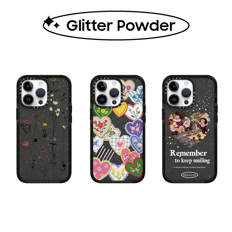 Bling Glitter CASETiFY Vine Love Heart StickerSilicone TPU Case สําหรับ iPhone 11 12 13 14 Pro Max เคส