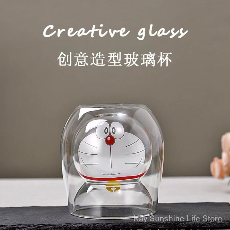 แก้วน้ําสองชั้น กันความร้อน ป้องกันน้ําร้อนลวก ลายโดราเอมอน สีฟ้า แบบสร้างสรรค์ สําหรับใส่ชา กาแฟ นม - รูปที่ 2