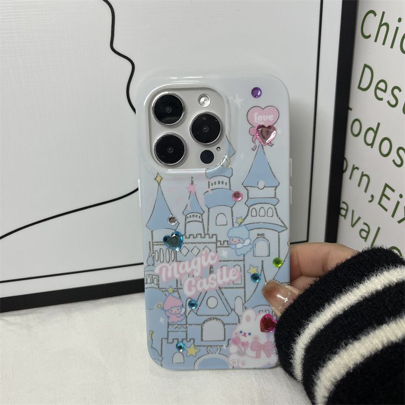 เคสโทรศัพท์มือถือ ลายปราสาทกระต่าย แต่งกลิตเตอร์ สองชั้น สําหรับ Apple Iphone 14Promax 12 13 14Proma