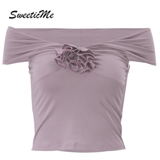 Sweeticme เสื้อกล้ามครอป เปิดไหล่ เซ็กซี่ สีพื้น แฟชั่นสําหรับผู้หญิง 2023