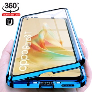 เคส Renault 8 T 4G 360° เคสโทรศัพท์มือถือแบบแก้ว ฝาพับแม่เหล็ก สองด้าน สําหรับ Oppo Reno8 T 4G Reno 8T Reno8T CPH2481 6.67 นิ้ว