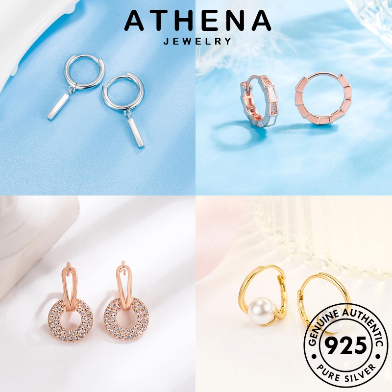 ATHENA JEWELRY 925 แท้ ห่วง เครื่องประดับ เกาหลี ผู้หญิง หนีบ ต้นฉบับ มอยส์ซาไนท์ เงิน Silver เพชร ไข่มุก ต่างหู ตุ้มหู แฟชั่น เครื่องประดับ M015