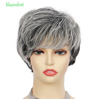 Bluevelvet วิกผมสั้น สีน้ําตาล คุณภาพสูง สีเทาธรรมชาติ ทนความร้อน สําหรับผู้หญิง