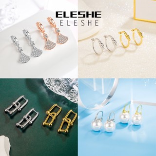 Eleshe ต่างหูห่วง เงิน 925 ประดับมุก เพชร โมอิส เครื่องประดับ สําหรับผู้หญิง M014