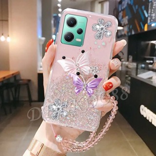 พร้อมส่ง เคสโทรศัพท์มือถือ ลายผีเสื้อบินน่ารัก แต่งกลิตเตอร์ พร้อมสายคล้องมือ สําหรับ Xiaomi Redmi Note 12 11 11s Pro Plus Pro+ 4G 5G Note12