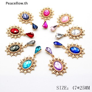 Peacellow จี้คริสตัล พลอยเทียม รูปไข่ รูปโบว์ ดอกไม้ ขนาด 47*25 มม. สําหรับตกแต่งเสื้อผ้า งานฝีมือ diy