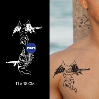 【Mars Tattoo】ใหม่ สติกเกอร์รอยสักชั่วคราว กึ่งถาวร 2 สัปดาห์ ติดทนนาน ลายนางฟ้า D007