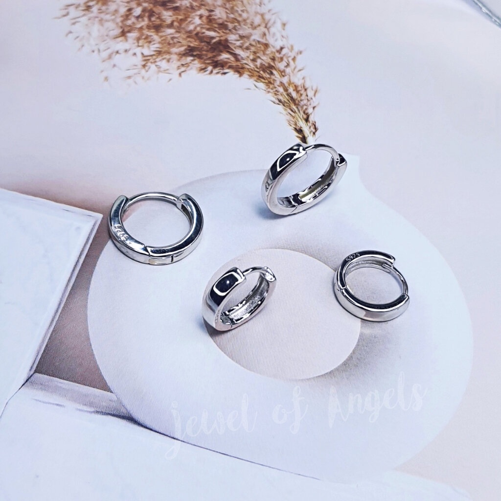 ต่างหูเงินแท้ S925 รุ่น Cozy ต่างหูห่วงเรียบเงินแท้ทั้งชิ้น ขอบเหลี่ยม Silver925 ต่างหูผู้ชาย