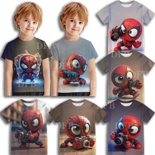 เสื้อยืดคอกลม แขนสั้น พิมพ์ลายการ์ตูน Spider Man 3 มิติ ทรงหลวม ระบายอากาศ สวมใส่สบาย เหมาะกับของขวัญวันเกิด แฟชั่นฤดูร้อน สําหรับเด็กผู้ชาย