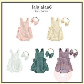 Laa6 ชุดรอมเปอร์ แขนกุด เปิดหลัง สีพื้น พร้อมที่คาดผม แฟชั่นฤดูร้อน สําหรับเด็กผู้หญิง 2 ชิ้น