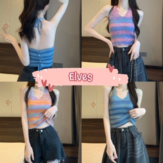 Elves✨พร้อมส่ง✨ เสื้อคล้องคอไหมพรม ดีเทลผูกด้านหลังเก๋มากไล่สีสุดๆ ~45661~ -C