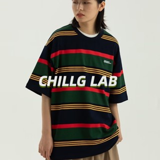 CHILLG LAB เสื้อยืดผู้ชายอินเทรนด์วัยรุ่นป๊อปฤดูร้อนหล่อลายเทรนด์ห้าจุดแขนเสื้อใหม่หลวมคอกลมแฟชั่น