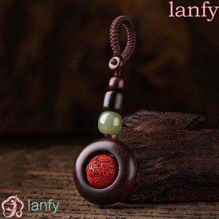 Lanfy พวงกุญแจเชือกนําโชค จี้ไม้ทิเบตนําโชค สําหรับตกแต่งภายในรถยนต์