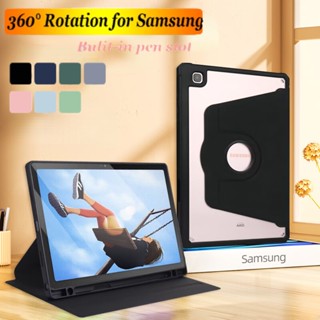 เคส พร้อมช่องใส่ปากกา S สําหรับ Samsung Galaxy Tab S6 Lite 10.4 S7 FE LTE 12.4 นิ้ว PLUS 360° เคสอะคริลิคแข็ง PC หมุนได้ สําหรับ Tab S8 PLUS S8+