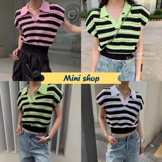 Mini shop🌸พร้อมส่ง🌸 (Y2905) เสื้อไหมพรมคอปกแขนกุด ทรงโอเวอหลวมๆใส่สบาย -C