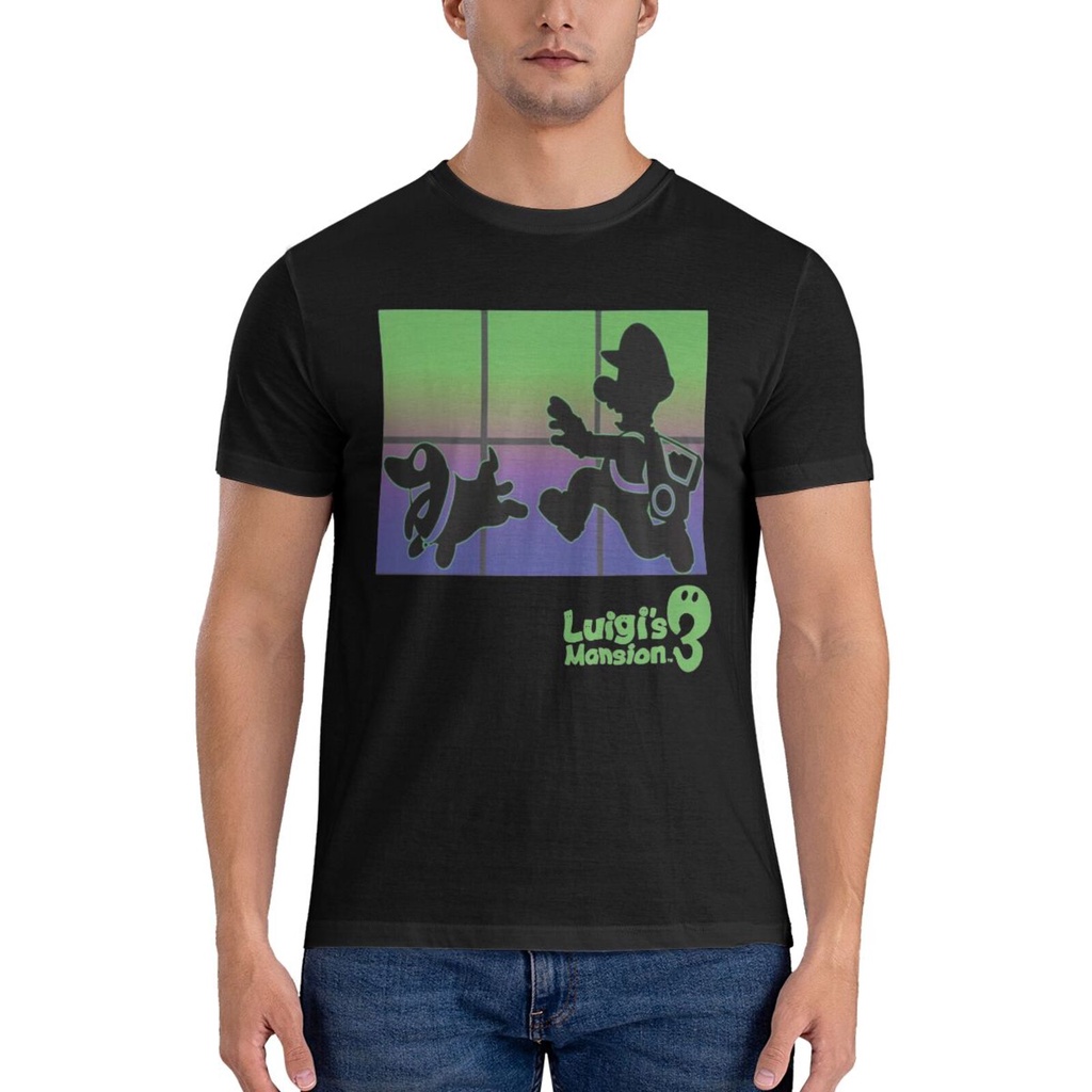 Luigis Mansion 3 Luigi และ Polterpup Silhouette เสื้อยืดพิมพ์ผ้าฝ้ายกราฟิก