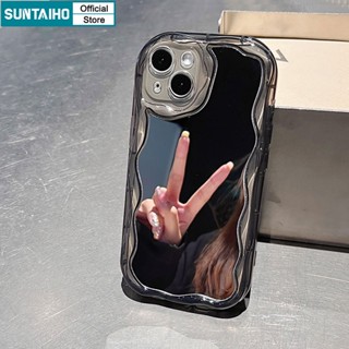 SUNTAIHO เคสโทรศัพท์มือถือแบบนิ่ม กันกระแทก ลายครีมหยัก พร้อมกระจก สําหรับ IPhone 14 Pro Max 11 Pro Max 13 12Pro Max 7Plus 8Plus XS Max