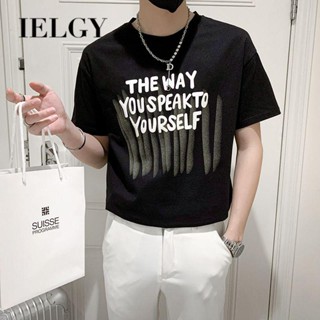 IELGY เสื้อยืดลําลอง แขนสั้น พิมพ์ลายตัวอักษร เข้ากับทุกการแต่งกาย สําหรับผู้ชาย