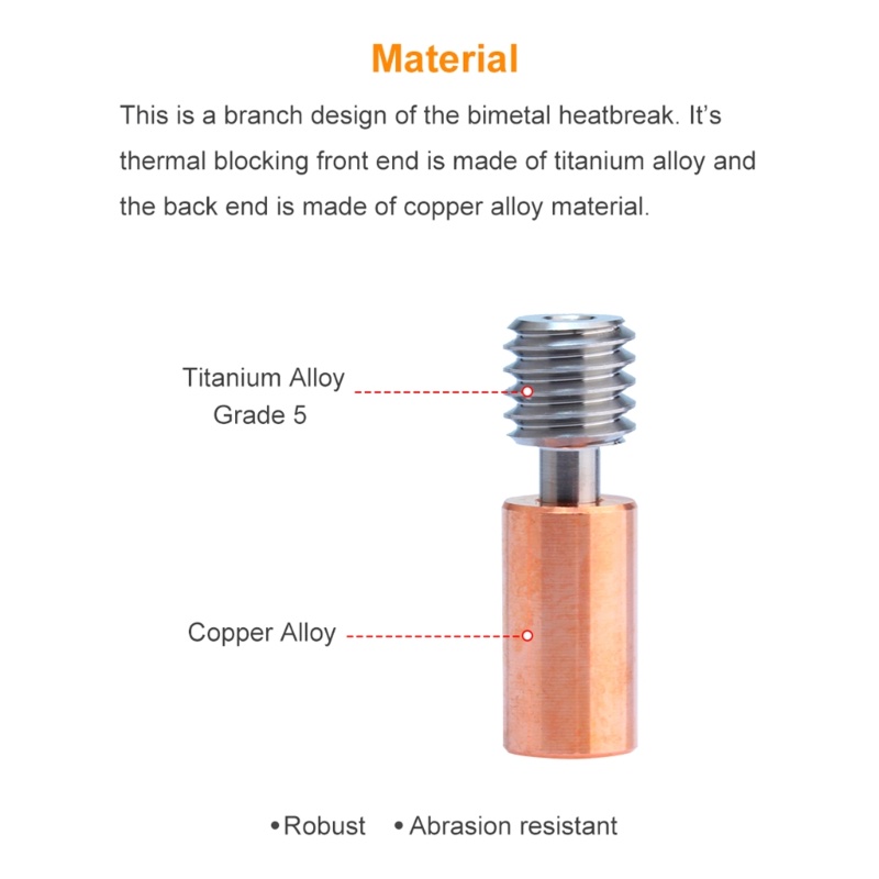 Cons สําหรับ Ender3 S1 ไทเทเนียม-โลหะผสม Bi-metal Heatbreak ทองแดง-โลหะผสม Heat Break สําหรับ Ender3