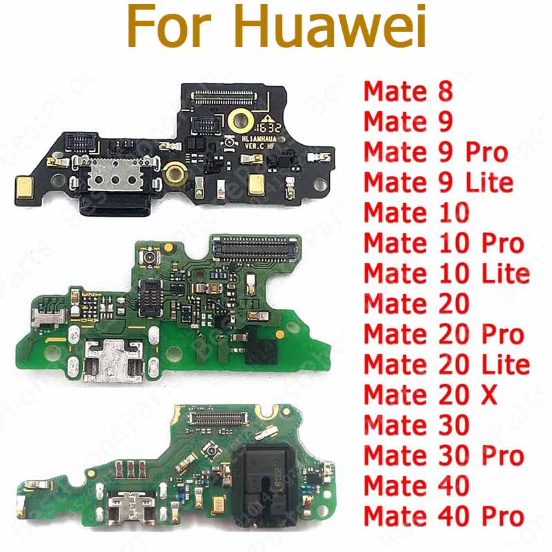 สําหรับ Huawei Mate 8 9 10 Lite 20 X 30 40 Pro บอร์ดชาร์จ พอร์ตชาร์จ ริบบิ้นซ็อกเก็ต Usb เชื่อมต่อ Pcb แท่นวาง อะไหล่สํารอง
