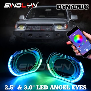 ไฟหน้ารถยนต์ RGB LED Angel Eye Shroud 2.5 3.0 นิ้ว สําหรับ HID BI-LED โปรเจคเตอร์เลนส์ DRL Halo Ring Mask ไดนามิก APP