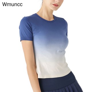 Wmuncc เสื้อยืดลําลอง แขนสั้น ระบายอากาศ ไล่โทนสี เบาสบาย สําหรับเล่นกีฬา โยคะ