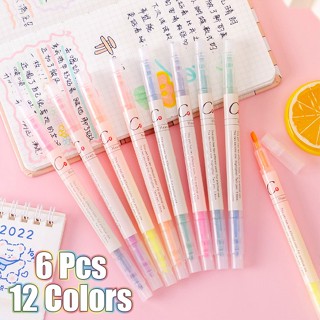 ปากกาไฮไลท์ ปลายคู่ สีพาสเทล 3 6 12 สี สําหรับนักเรียน เครื่องเขียน