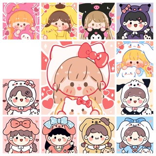 ภาพวาดสีน้ํามันดิจิทัล PBN ตามตัวเลข บนผ้าใบ คอสเพลย์ Sanrio ขนาด 20x20 ซม. DIY สําหรับเด็ก