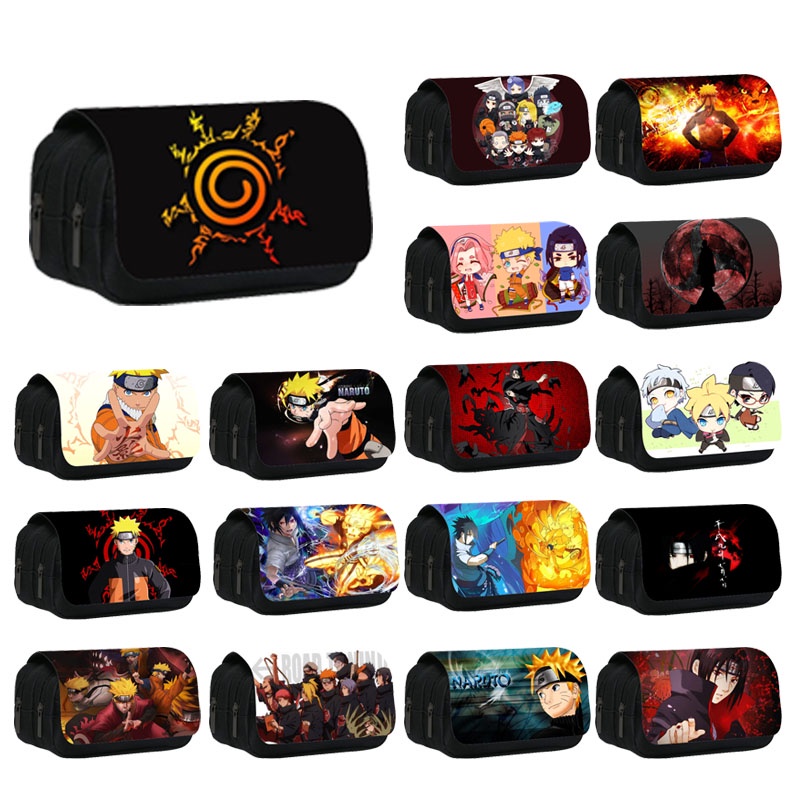 กระเป๋าดินสอ แบบสองชั้น ลายการ์ตูนนารูโตะ เพื่อการเรียนรู้ สําหรับเด็กนักเรียน