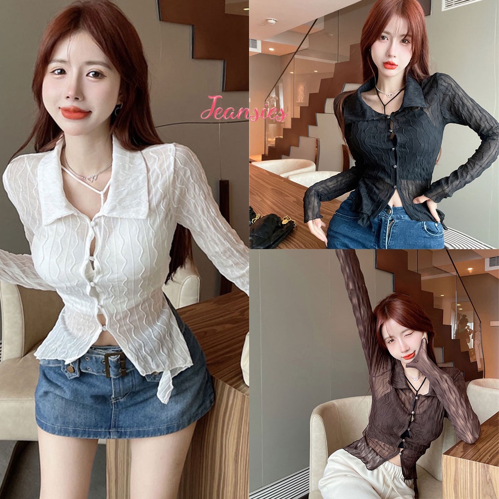 เสื้อครอปเเขนยาวซีทรูเซ็กซี่