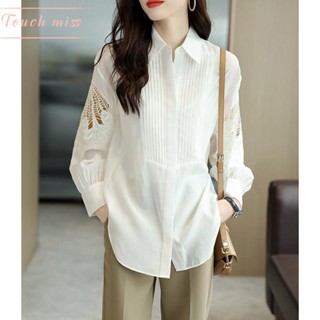 เสื้อเบลาส์ แขนยาว ปักลาย สีขาว สไตล์เรโทร สําหรับเด็ก