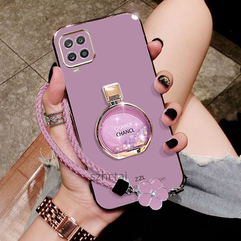 เคส Samsung a12 a22 a42 ขวดน้ําหอม กลิตเตอร์ ที่วางเพชร หรูหรา ชุบไฟฟ้า เคสโทรศัพท์แบบนิ่ม พร้อมสายค