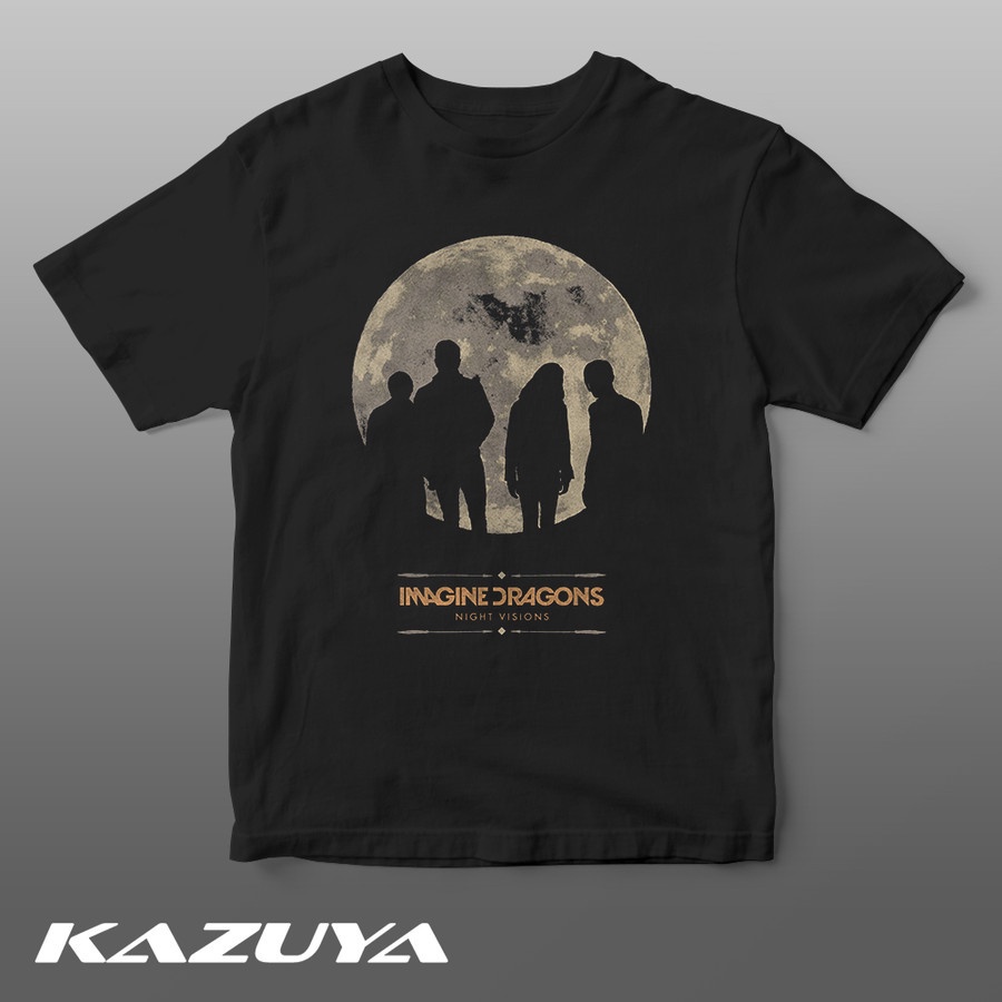 สีขาว1  แขนสั้นcrew neckเสื้อยืด พิมพ์ลายโปสเตอร์วงดนตรี  DV-0004 Imagine Dragons สําหรับผู้ชายS-XXX