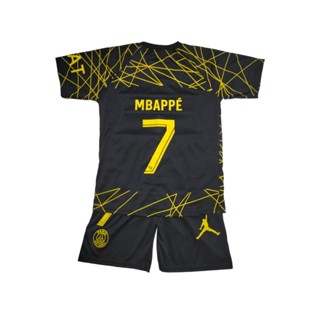 ใหม่ล่าสุด ชุดเสื้อยืดกีฬาฟุตบอล MBAPPE BLACK พรีเมี่ยม สําหรับเด็กผู้ชาย 2023