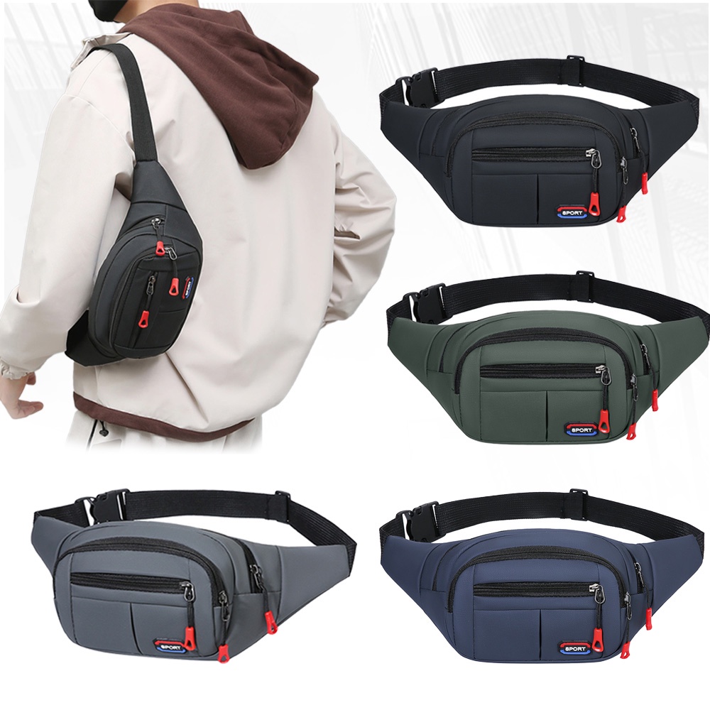 (W246)กระเป๋าคาดเอว แนวสตรีท มี4ช่องแต่งลูกเล่นซิปเท่ vgetbag