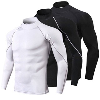 Turtleneck Exercise Workout Clothes Long Sleeve Outdoor Tights Mens T-shirt Basketball Top Training Quick-Drying Elastic Compression Clothes r425