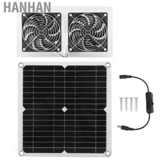 Hanhan 25W Solar Fan  Solar Powered Dual Fan Double Mesh Guard Energy Saving IPX65  High Speed  for Kennel for Greenhouse