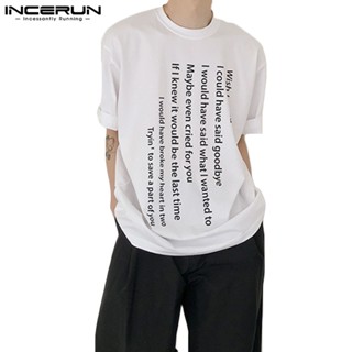 Incerun เสื้อยืดลําลอง แขนสั้น พิมพ์ลายตัวอักษร