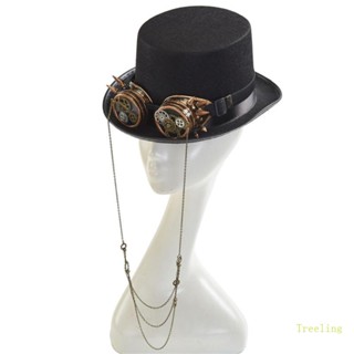 Treeling Steampunk หมวกด้านบน สําหรับผู้ชาย พร้อมแว่นตา Steampunk Time Traveler Hat Steampunk Hat