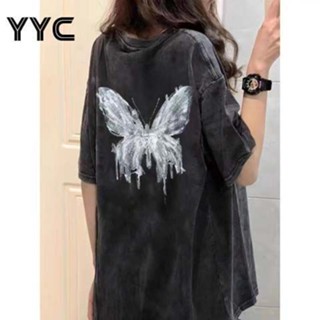 ❤️จัดส่งฟรี❤️เสื้อยืดแขนสั้น สีดํา เข้ากับทุกการแต่งกาย สไตล์สตรีท อเมริกัน สําหรับผู้หญิง