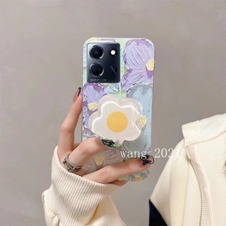 พร้อมส่ง ใหม่ เคสโทรศัพท์มือถือ ซิลิโคนนิ่ม ลายภาพวาดสีน้ํามัน รูปดาว ดอกไม้ กลิตเตอร์ พร้อมที่ตั้งวาง สําหรับ Infinix Note 30 Pro VIP 30i Hot 30 Play NFC Smart 7 Plus HD 4G 5G