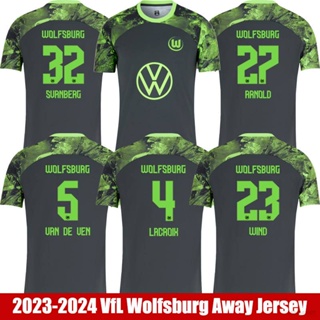 เสื้อกีฬาแขนสั้น ลายทีมชาติฟุตบอล VfL Wolfsburg Away Jersey Lacroix VanDeVen Arnold Svanberg HQ1 2023-2024 พลัสไซซ์ QH1