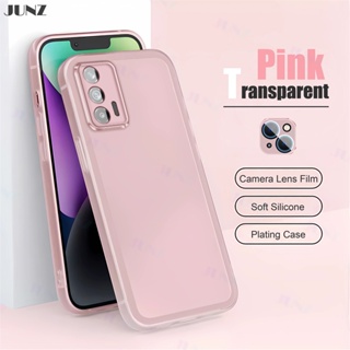 เคสโทรศัพท์มือถือแบบนิ่ม ใส กันรอยเลนส์กล้อง สีชมพู หรูหรา สําหรับ Realme GT 5G GT Neo 2T GT Neo 5G Narzo 50 5G J003-1