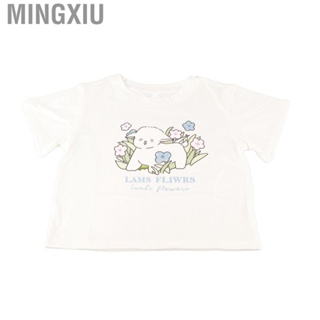 Mingxiu Women Short T Shirt  Lady Sleeve Top Round Neck Versatile White  Fit for Daily Work