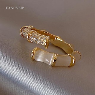 Fancy ใหม่ แหวนไม้ไผ่ โอปอล รูปไม้ไผ่ สีทอง ปรับได้ เครื่องประดับแฟชั่นเกาหลี ปาร์ตี้ หรูหรา สําหรับผู้หญิง ของขวัญ