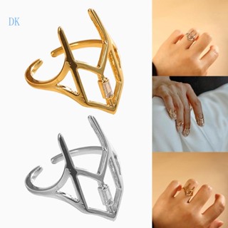 Dk แหวนสวมนิ้วมือ ฝังเพทาย ไมโคร แบบเปิด สําหรับตกแต่งเล็บ
