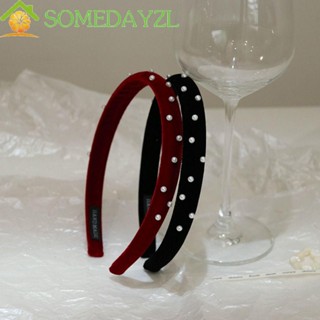 SOMEDAYZL ที่คาดผม ผ้ากํามะหยี่ ประดับไข่มุก สีพื้น เหมาะกับของขวัญ แฟชั่นสําหรับผู้หญิง