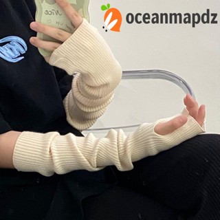 OCEANMAPDZ ถุงมือถัก แขนครึ่งนิ้ว ให้ความอบอุ่น สีพื้น สไตล์เกาหลี พังก์ ลําลอง สําหรับผู้หญิง