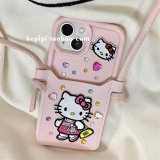 เคสโทรศัพท์มือถือ กันกระแทก ปักลายแมวน่ารัก พร้อมช่องใส่บัตร สําหรับ Apple Iphone 14promax 13 12 11 14pro 13pro 14